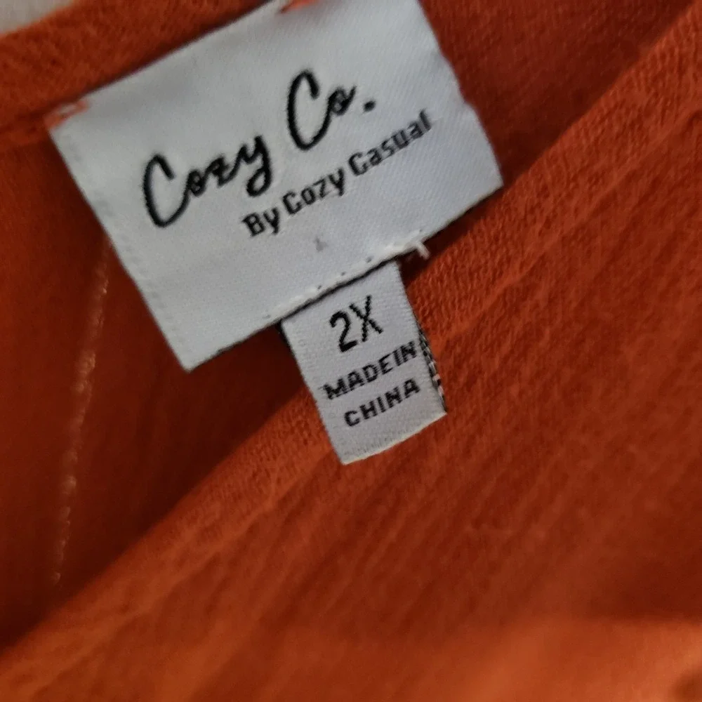 Cozy Co 2X Mini Dress Orange Rust Swing Boho Womens Cottage Earthy‎ Coastal Chic